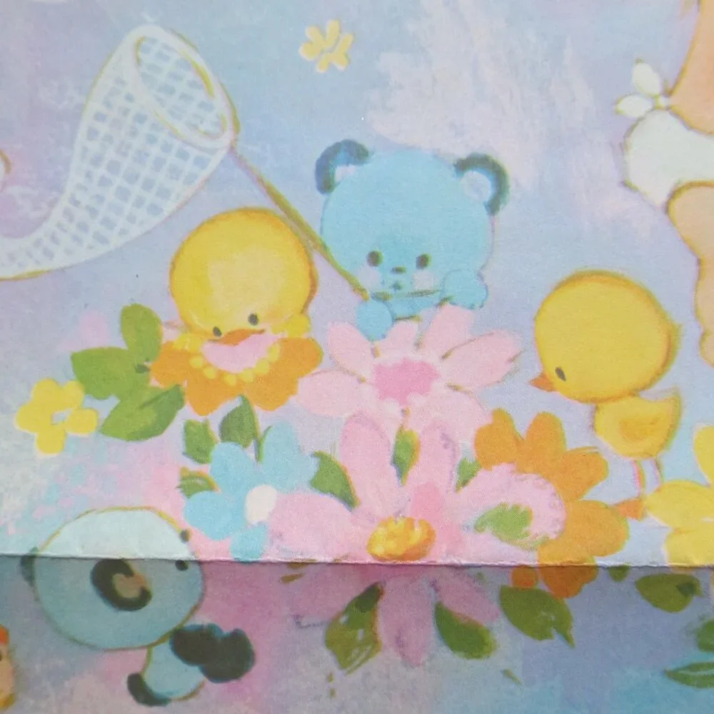 Vintage Baby Gift Wrap Cute Bears Bunnies Ducks Kittens Butterflies Nets 1 Piece